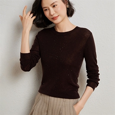 星空款！精纺羊毛珠片纱圆领长袖套头衫巨赞211，女装羊绒衫，臻维羊绒