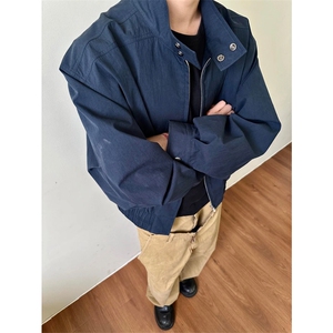 网图有货 藏青色复古哈灵顿夹克立领飞行员棒球服外套男 A337-P70图片