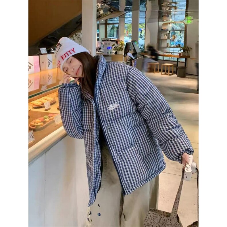 加绒加厚立领棉衣千鸟条纹格字母刺绣棉服面包服手塞棉MY23P76,男装棉衣,星座1013-1