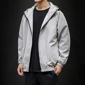 2021秋季新款日系黑墙大码男纯色连帽休闲夹克外套J6001-P55图片
