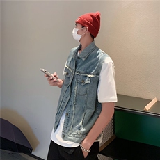 美式牛仔马甲男韩版潮流高街帅口袋2026夏季ins宽松外套W4840-P50，男装背心/马甲，星座412