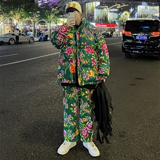 H203情侣东北大花风民族风特色牡丹大花棉袄加绒裤套装男女，男装休闲套装，星座115A(原星座507）