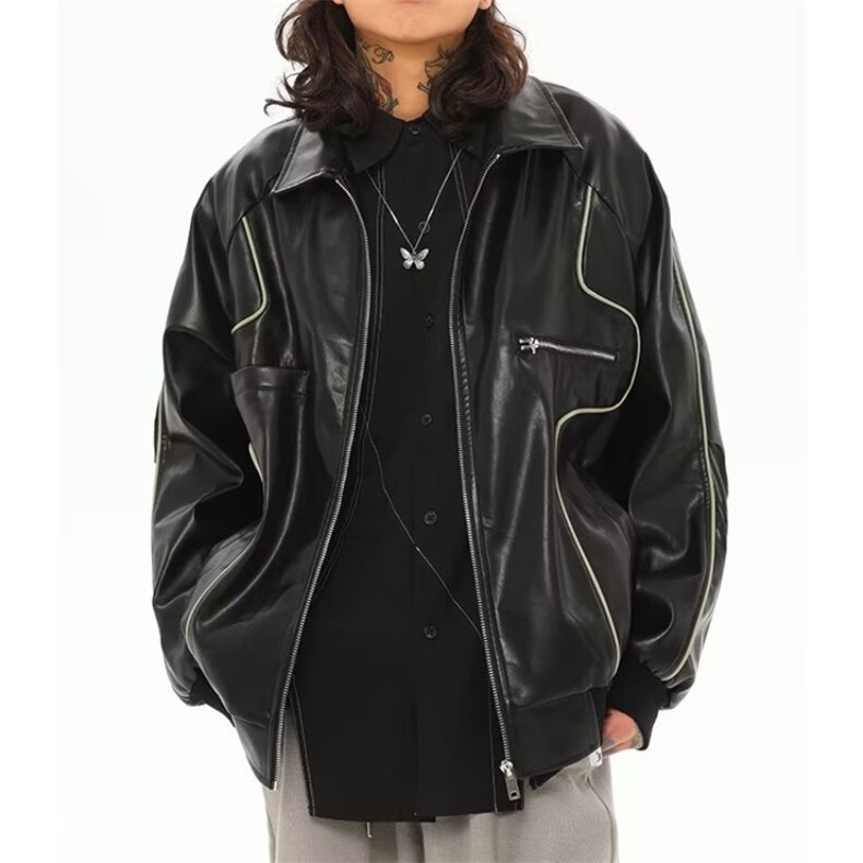 欧美高街复古轮廓机车夹克男ins潮牌情侣宽松防风皮衣外套秋冬季，男装皮衣，星座1210-1