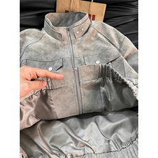 春季抖音得物品质扎染PU皮衣绒感雾面皮夹克外套男6156-TP53，男装夹克，星座207