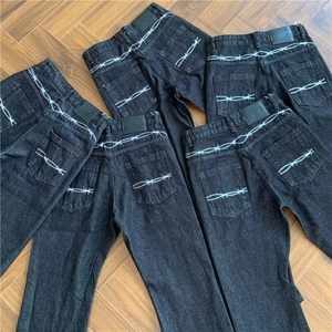 有货DKS6079-特批48荆棘刺绣黑牛痞帅牛仔裤男女图片