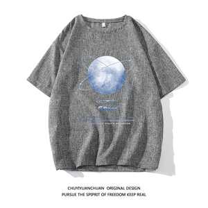 风复古亚麻短袖男棉麻t恤男半袖 ZT71241-P35，男装T恤，电商A040A