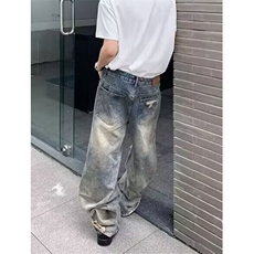 美式复古法工蓝弯刀工装裤潮cleanfit直筒微喇牛仔裤N695，男装牛仔裤，星座1116A（原606A-3）