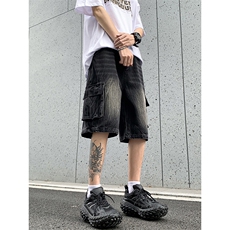 B221美式ins高街小众夏季重工艺工装牛仔短裤LK24177-P60控78，男装牛仔裤，电商B221