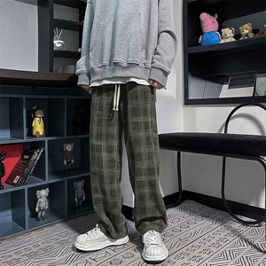 高街格子休闲裤男女春季ins学生直筒宽松阔腿裤痞帅裤子k323-P35