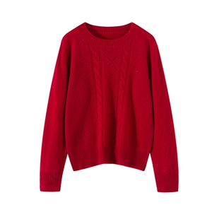 时尚百搭纯色圆领镂空针织毛衣女款宽松显瘦长袖羊毛衫图片