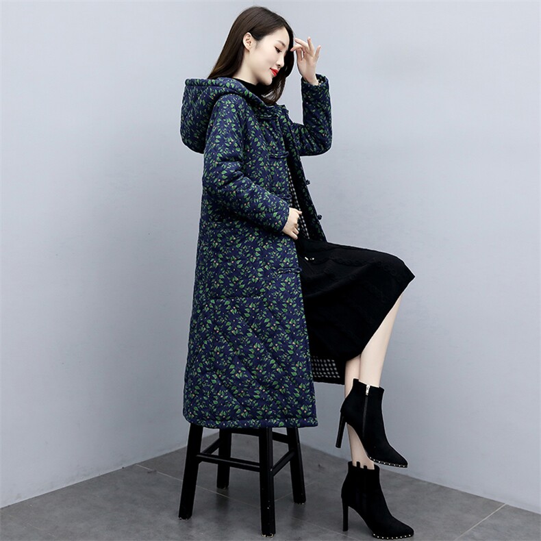 2023冬季新款时尚简约印花时尚中长款棉衣保暖舒适棉衣，女装棉衣/棉服，倪叶myz