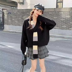 1506-1/MY4191/P56小众设计围巾领红色圣诞毛衣男女冬季情侣装V领，男装针织衫/毛衣，星座1506-1