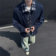 秋冬夹克男假两件工装外套青少年格子拼色上衣，男装夹克，星座1206-1（原A206-1）