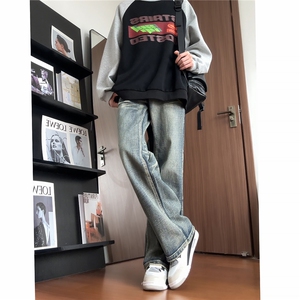 高品质YKK拉链中高腰阔腿裤直筒青少年2025年潮无弹耐磨男装9035图片