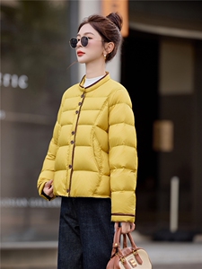 黄色时尚立领短款羽绒服女2025冬季新款宽松百搭超好看白鸭绒外套图片