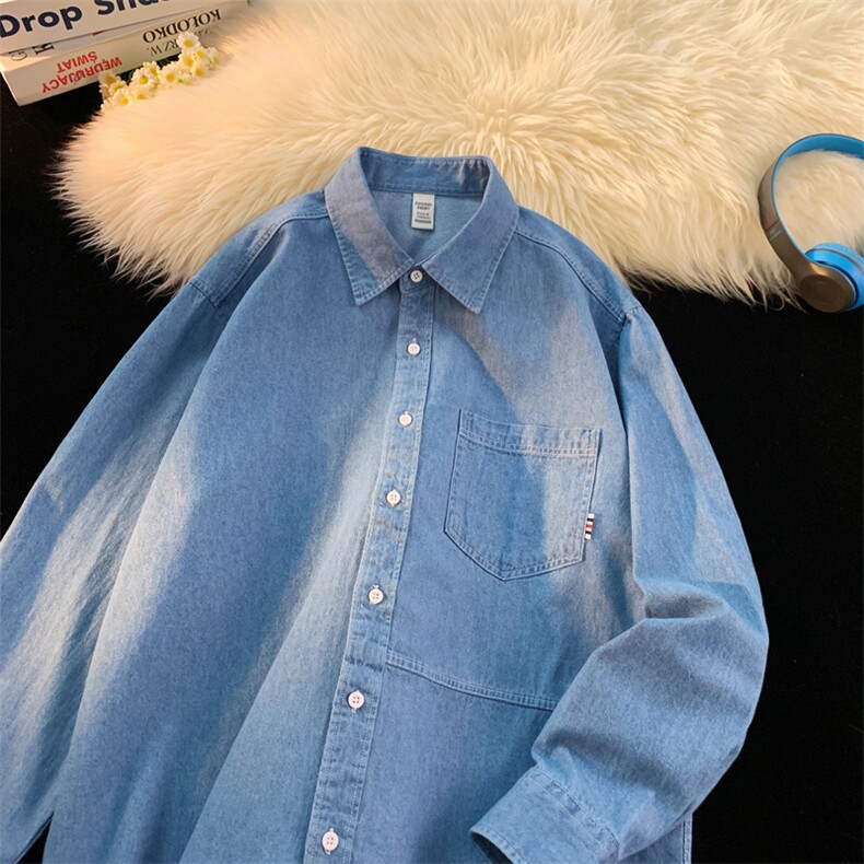 港风休闲时尚牛仔长袖衬衫潮衬衣228-1-K2462-P45，男装衬衫，星座228-1