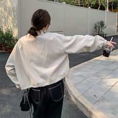 米白色立领皮衣外套女2025春季新款韩系小个子气质时尚机车服夹克，女装短外套，2C129