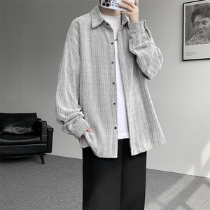 8XL-M人字纹小香风衬衫男生春秋衬衣宽松慵懒垂感外套CS29008P45图片