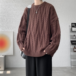 8XL-M麻花毛衣男宽松大码慵懒风情侣圆领针织衫线衣外套MY1512P65图片