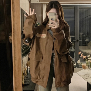 A411-P118 polo领美式复古拼接棒球服2024年新款oversize工装外套图片