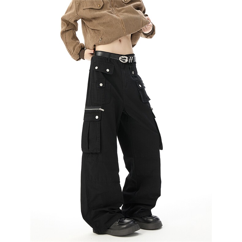 6151现货秋冬重磅多口袋拼接亮面纽扣高街工装休闲裤(P75X128)3，男装工装外套，电商C315