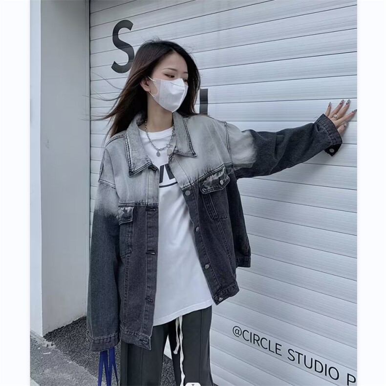 牛仔外套男女韩版潮流高街拼色2024春秋新款ins宽松夹克W4722-P57,男装大码男装,星座412