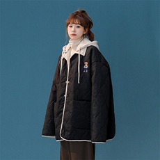 1中性风灯芯绒拼接假两件葫芦型小熊连帽棉衣女8713P135控168，女装棉衣/棉服，星座226-2