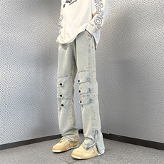 港风潮男夏季新款牛仔裤嘻哈ins潮高街潮流痞帅长裤N06020-P48，男装牛仔裤，星座308B-1