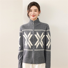 2025年秋季长袖两穿拉链八角花开衫时尚通勤休闲，女装羊毛衫，慕洵羊绒