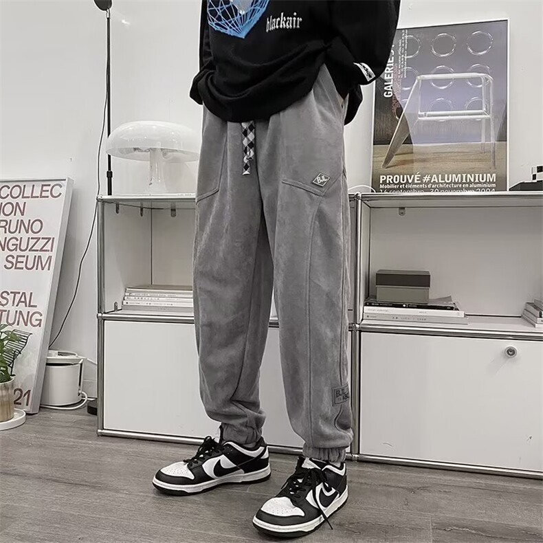 韩版ins拉链设计感华夫格卫裤男秋冬季宽松休闲工装裤K5237-P40,男装休闲裤,星座512-2