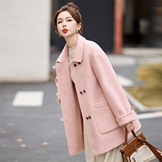 2024冬季新款韩系高级感双面呢绵羊毛大衣女中长款赫本风毛呢外套，女装双面呢大衣，美沁