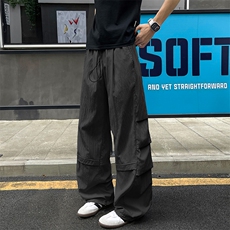 特批P30无差价夏季港风褶皱拼接冰感冰丝顺滑大码休闲裤男K5788B，男装休闲裤，电商A001-1