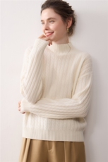 新款秋冬软糯慵懒纯山羊绒衫女半高领针织衫宽松百搭毛衣套头加厚，女装针织衫/毛衣，暖绒情旗舰店