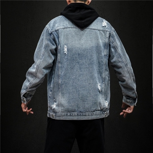 jk675-p75 M-5XL黑墙ins牛仔夹克拉链破洞大码男日系CITYBOY图片