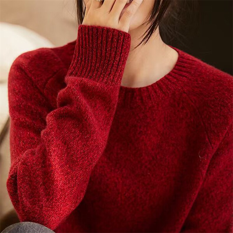 时尚花纱七针加厚羊毛圆领2024年秋季针织衫，女装羊毛衫，唯若美羊绒