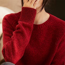 时尚花纱七针加厚羊毛圆领2024年秋季针织衫，女装羊毛衫，唯若美羊绒