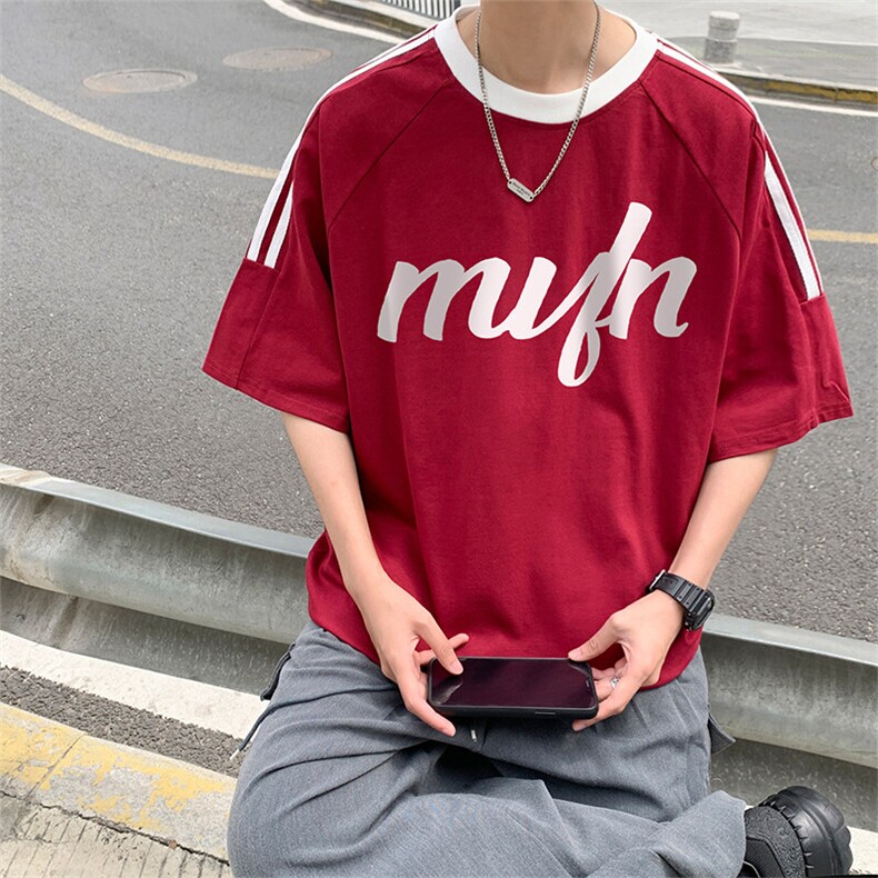 夏季美式高街重磅纯棉三条杠织带撞色男女短袖T恤ZD633-特P30,男装T恤,电商A486-1