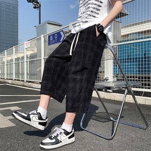夏装时尚宽松休闲格子七分裤男士菠萝裤垂坠感短裤K6610-特P35