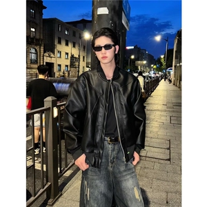美式解构pu皮衣外套男cleanfit短款机车夹克春1008-LJK83411-P65图片