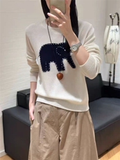秋季新款针织圆领套头上衣时尚休闲百搭，女装针织衫/毛衣，初婷羊绒