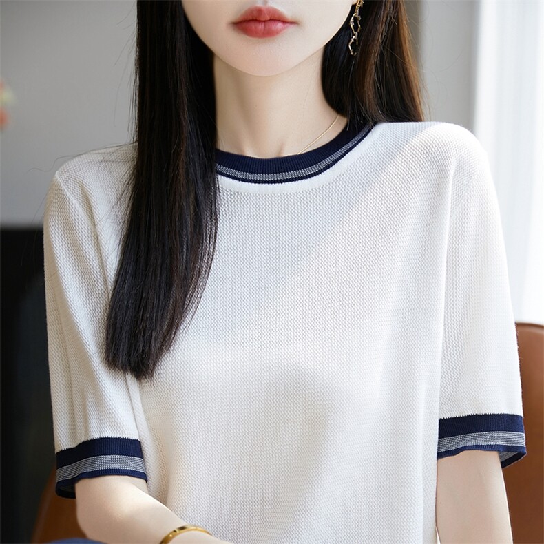 常规夏季短袖2025新款打底衫洋气女装冰丝针织上衣时尚,女装T恤,暖圣羊羊绒