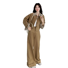 新款！大量！格子拼接工装阔腿裤两件套2C133-8975-P195-K268，女装套装/套裙，2C133