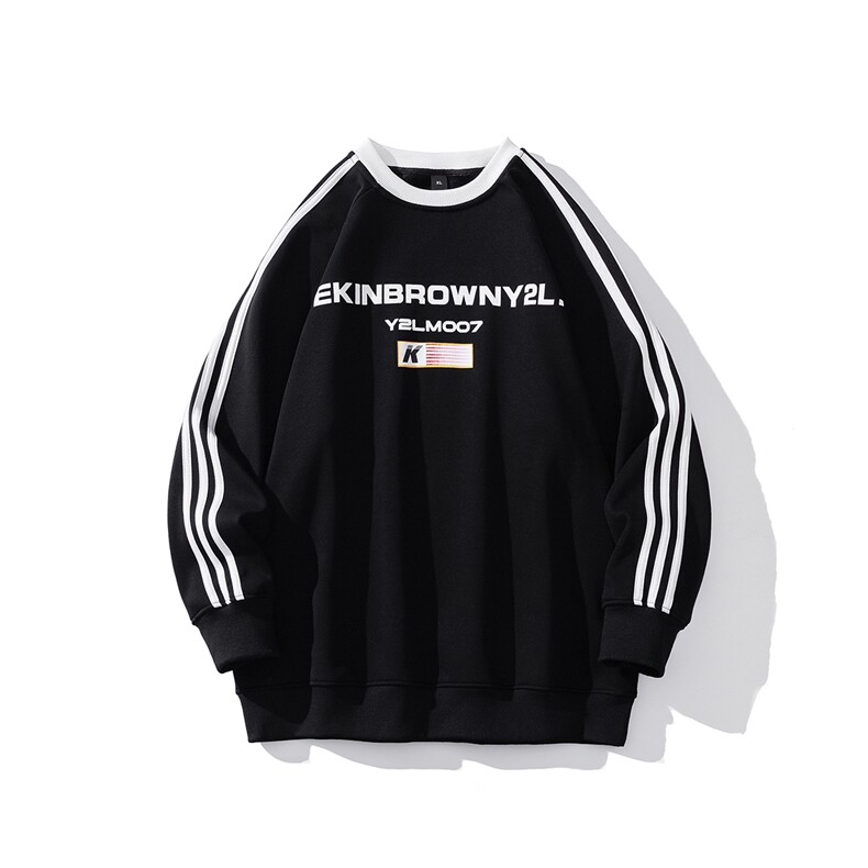 2026中性风三杠条纹圆领字母印花休闲大码M-5XL卫衣男WY77765P48，男装卫衣，星座227-7