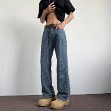 现货!港风新款2025潮流百搭直筒宽松大码牛仔裤松紧腰NZ6182-P40，男装牛仔裤，星座1103-2