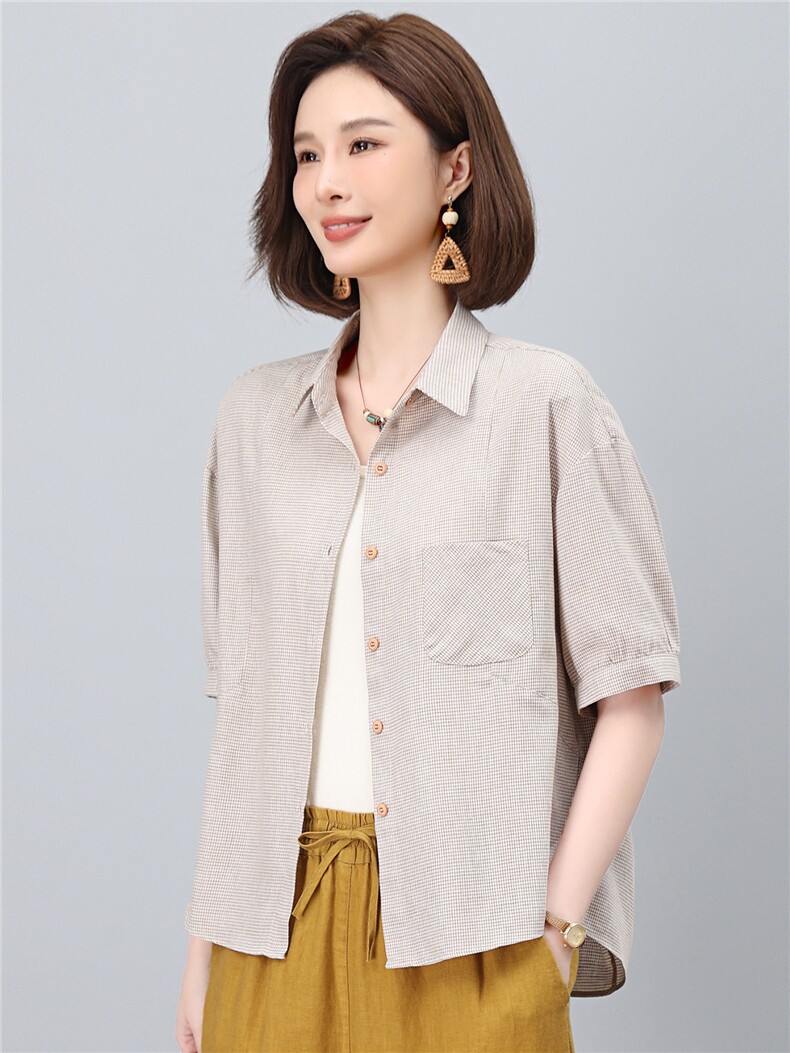 2026夏秋季时尚简约大方气质优雅显瘦休闲潮流千鸟格上衣,女装衬衫,独衣靓