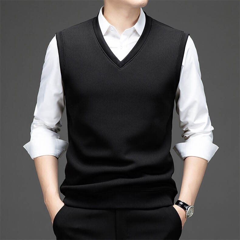秋冬马甲休闲内含骆骆绒男V领百搭无袖坎宽松大码潮流保暖打底男图片