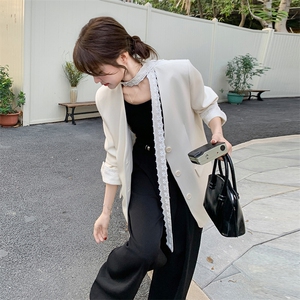 设计感蕾丝飘带西装外套女秋季2025新款韩版高级感气质小个子西服图片