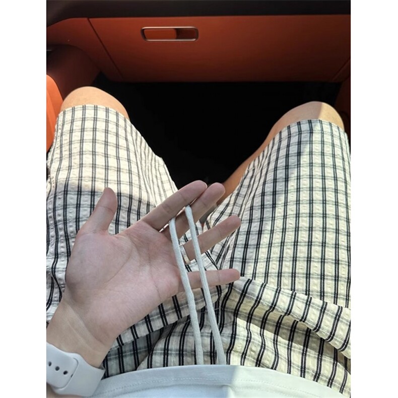 蓝色格子速干短裤男款夏季美式潮牌复古中裤户外运动凉感五分裤子,男装牛仔裤,星座1116A（原606A-3）