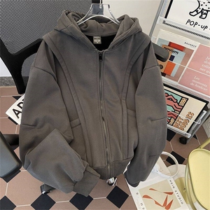 加绒加厚冬款男连帽棉衣保暖卫衣拼接外套WY8104 P93图片