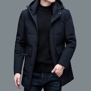 新款冬季男士加厚保暖羽绒服中年灰鸭绒可脱卸帽外套休闲爸爸装图片